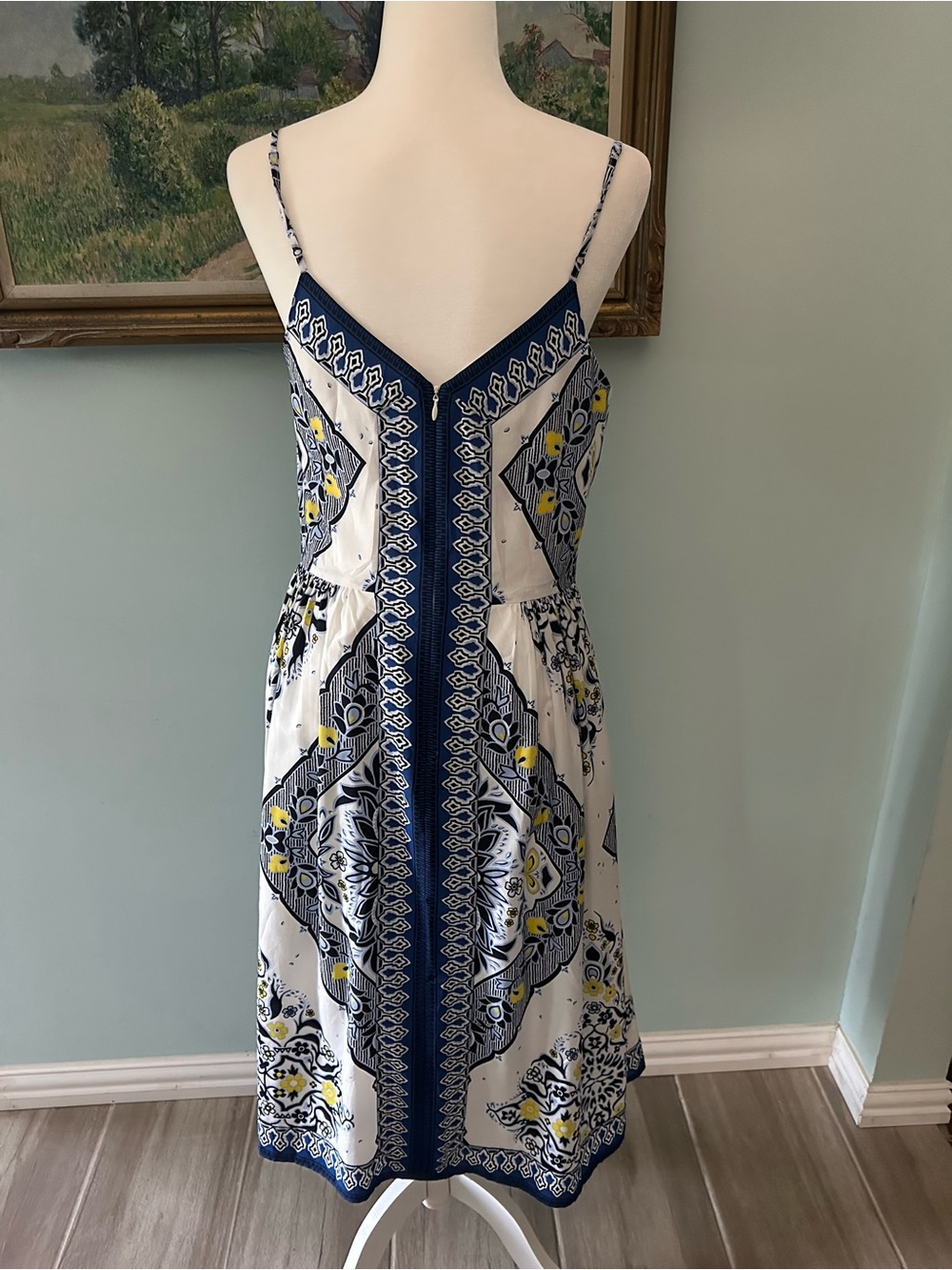 Banana Republic Navy, White & Yellow Printed Midi Dress - Picture 3 of 8
